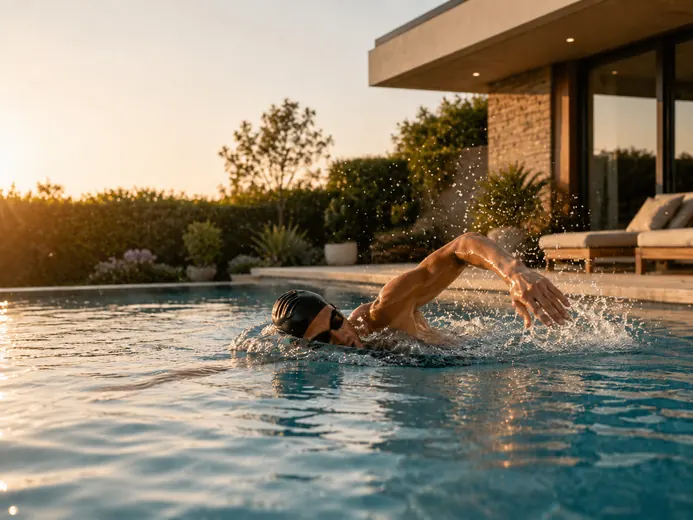 Swimmer training in a pool